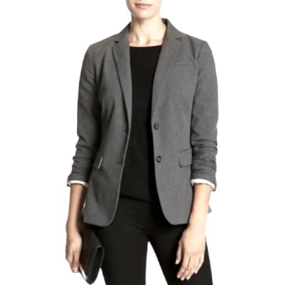 BANANA REPUBLIC | Classic Charcoal Gray Tailored Twill Suit Blazer Size 6P - Picture 1 of 9